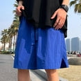 thumbnail image 2 of USNSM (S-5XL) Big and Tall Mens Linen Shorts Flat Front Casual Elastic Waist Drawstring Summer Beach Vacation Shorts with Pocket Blue XL, 2 of 6