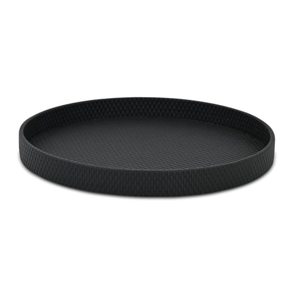 Pemberly Row 14.25" Weave Pattern Round Serving Tray in Black Matte