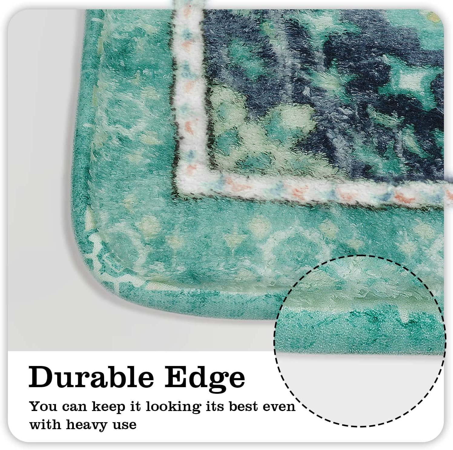 Boho Vintage Bathroom Rug Green Non-Slip Soft Bath Rug Machine Washable Oriental Persian Bathroom Mat Traditional Farmhouse Floral Floor Mats for Bathtub Shower Entryway, 17x31 inch