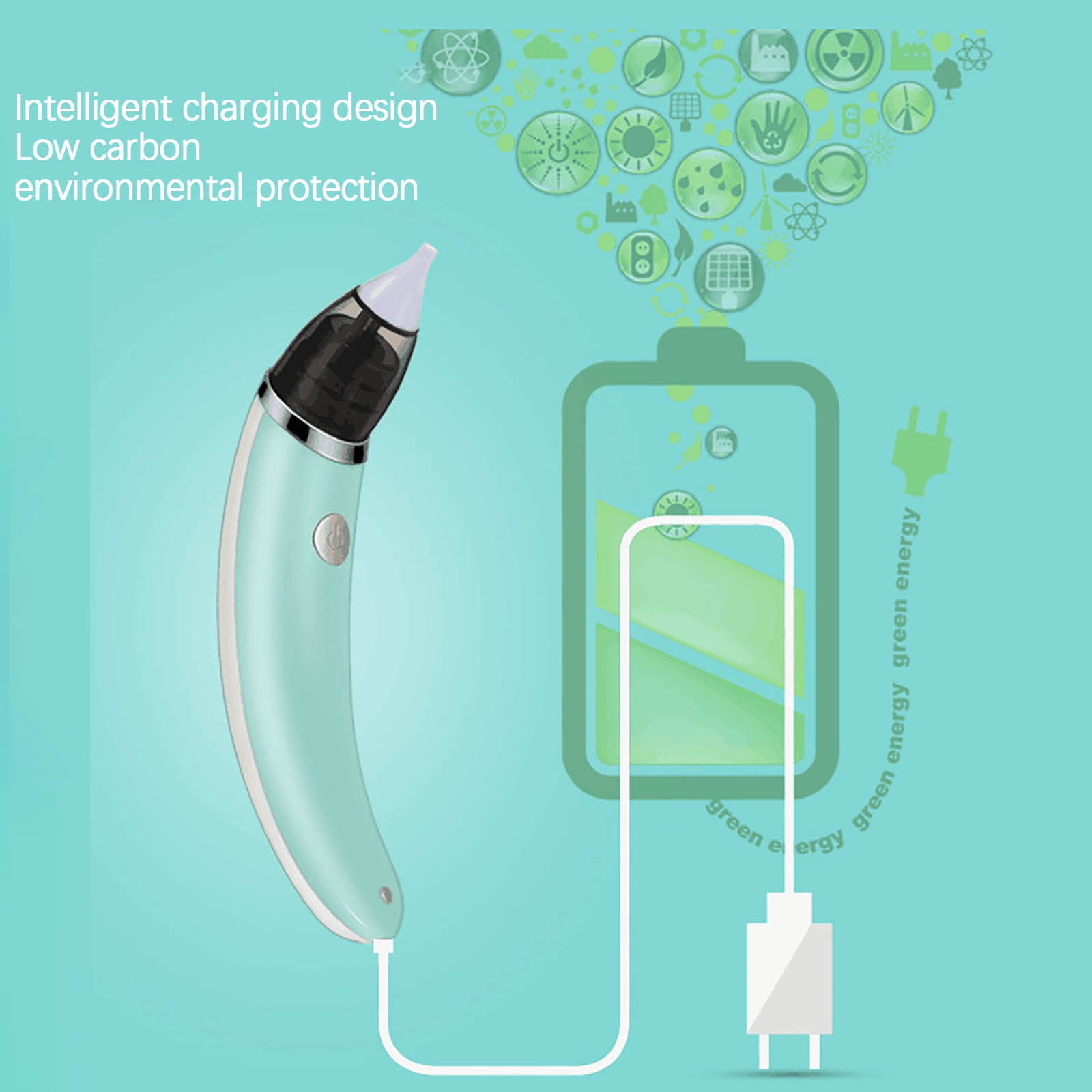 RuiJiao Baby Electric Nasal Aspirator,BPA-Free ABS+ Safe Snot Cleaner with USB Recharge, 2 Soft Nozzles for Newborns and Toddlers, Auto Shut-Off