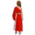 thumbnail image 2 of LiiYii Kids Girls Ancient Greek Princess Outfits One Shoulder Maxi Toga Dress with Wreath Headband Red 8, 2 of 7