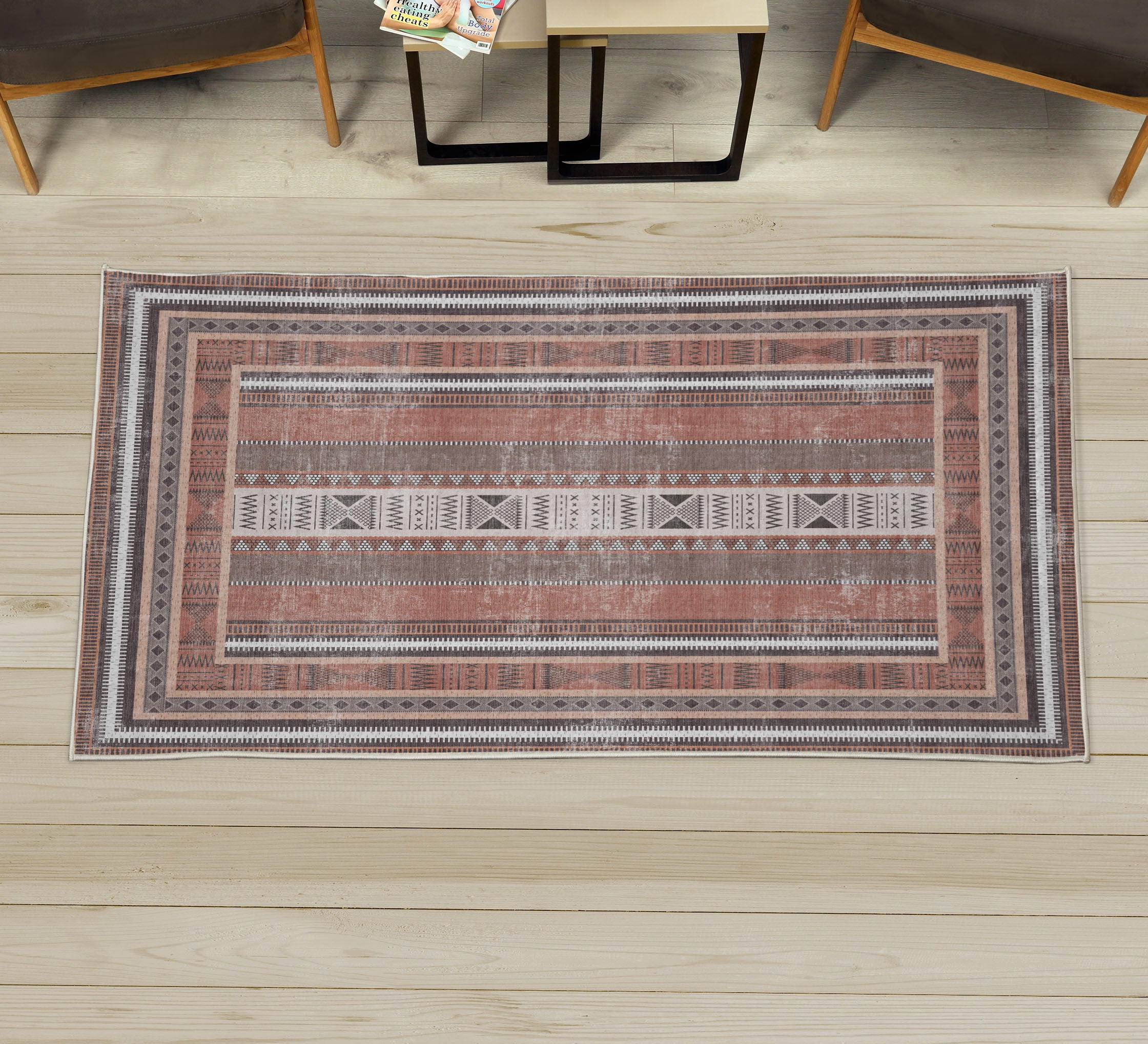 Umber Design Rug Tribal Decorative Rug, Traditional Folk Striped Look Design and Ethnic ...