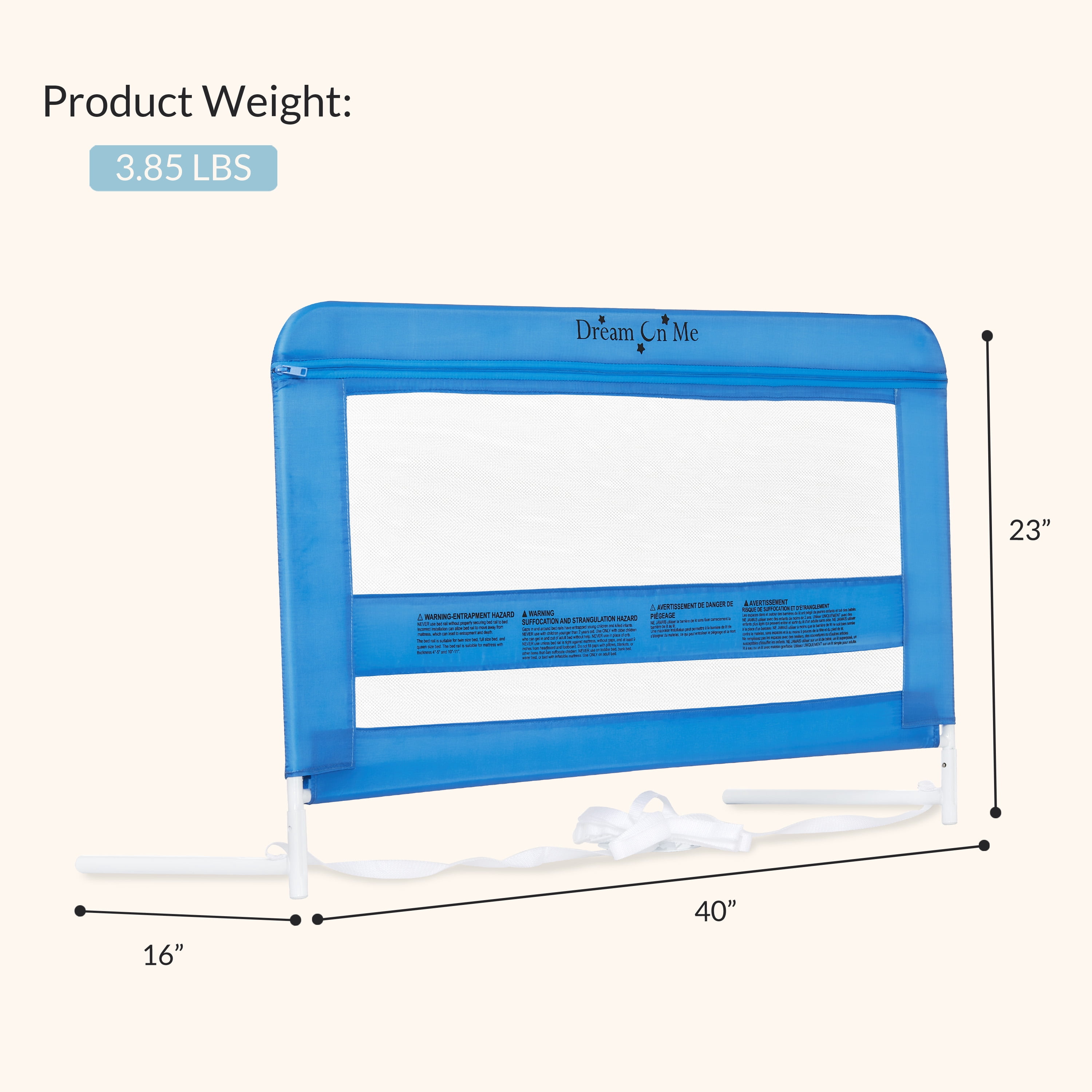 Dream On Me Lightweight Mesh Security Adjustable Bed Rail for Toddler in Blue, Fits for Twin, Full, Queen, Toddlers and Bunk Size Beds with a Mattress height less than 5" inches only.