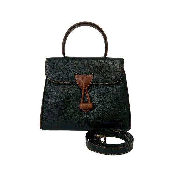 Pre-Owned LOEWE Vintage Logo Embossed Leather 2-Way Handbag/Shoulder Bag, Black/Brown, 74583