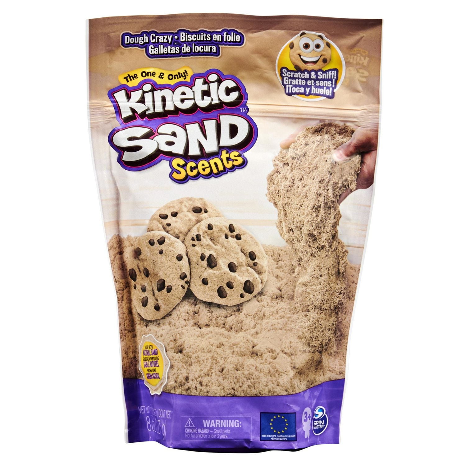 Kinetic Sand Scents, 227 g de sable Kinetic Sand brun clair, parfum Biscuit en folie, pour les enfants à partir de 3 ans
