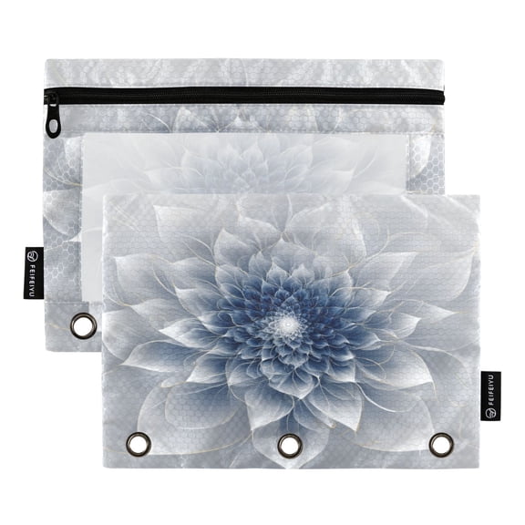 2 Pcs 3 Ring Binder Pouch Water Resistant Clear PVC Pencil Pouch for Office, Home Organization Blue Digital Art