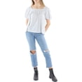 thumbnail image 3 of TOMMY HILFIGER Womens White Smocked Pouf Sleeve Square Neck Top L, 3 of 3