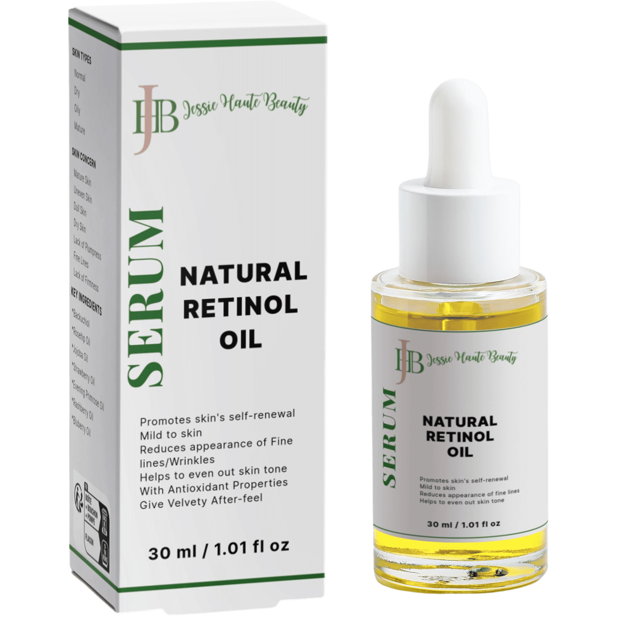Natural Retinol Oil Serum for Face - Anti-Aging Treatment with Bakuchiol & Organic Oils - Reduces Fine Lines & Wrinkles - 1 fl oz