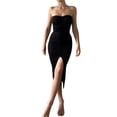 thumbnail image 3 of ITFABS Women Tube Dress with Adjustable Drawstring, Pleated Trim High Slit Solid Color Summer Clothing, 3 of 7