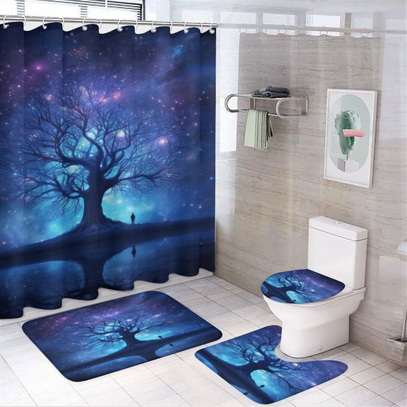 Tree with Life Shower Curtain Home Decor, Polyester Cotton Fabric Waterproof Modern Bath Curtain with 12 Hooks 72x72 Inch