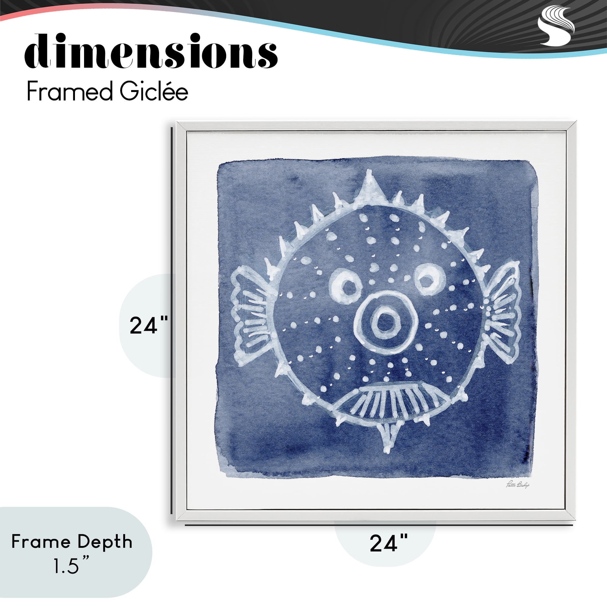 Stupell Industries White Blow Fish on Indigo White Framed Giclee Art, design by Patti Bishop