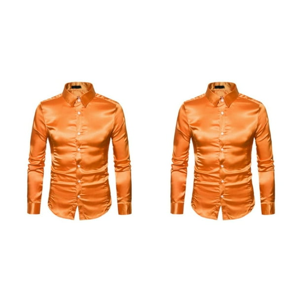 Camisa transpirable Sonducket para hombre - Satén - Manga larga - Naranja - M - METRO 2Conjunto