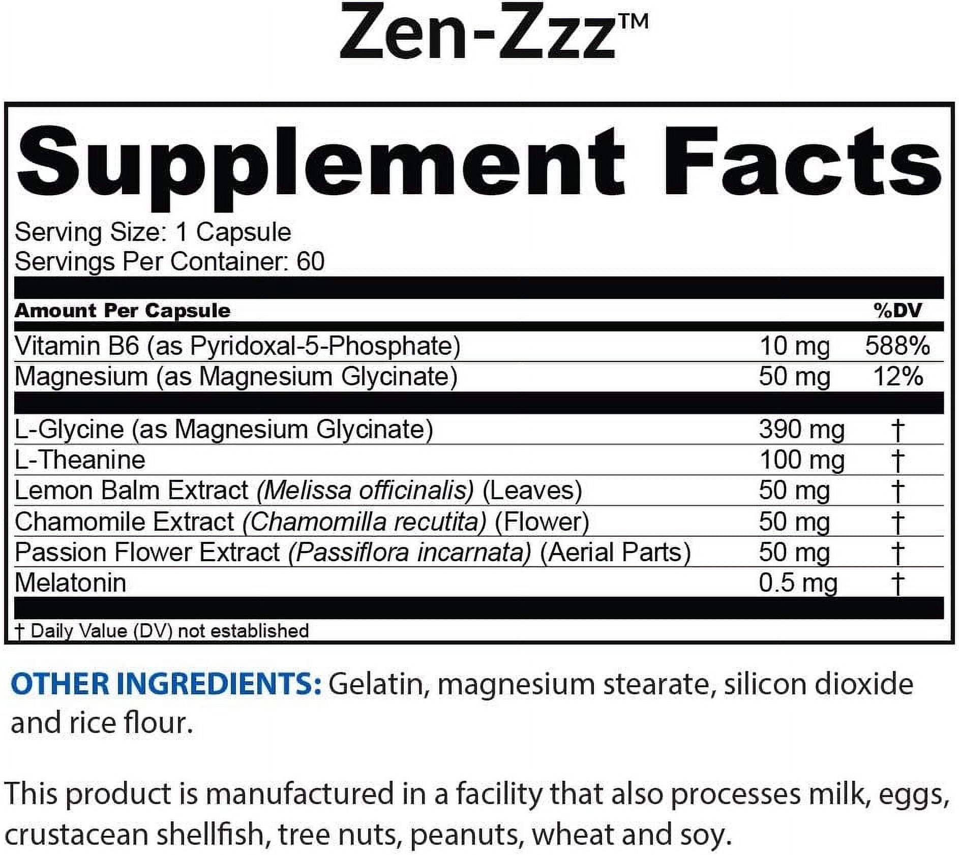 BioTrust Zen-Zzz, Non-Habit-Forming Sleep Support Supplement — Melatonin, L-Theanine, Glycine, Magnesium, Lemon Balm, Passion Flower, Chamomile — 60 Capsules