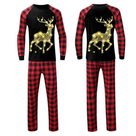 

Family Matching Outfits Dad For Christmas Pajamas Cute Big Headed Deer Print Plaid Long Sleeve Tops And Pants Soft Casusal Holiday Sleepwear Matching Clothing Set