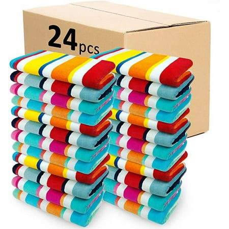 Kaufman 24 Pack 100% Cotton Multicolor Joey Cabana Stripe Beach Pool Towel 32 x 62