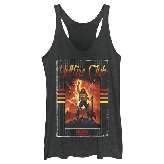 Netflix Women's Stranger Things VHS Rockstar Eddie Munson Racerback Tank Top Black Heather X Small