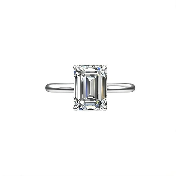 Oryn Jewel 1.5 Ct Lab-Created Emerald Cut Diamond Ring - Simple Solitaire Hidden Halo Ring for Women - 14K White Gold Over Engagement Wedding Ring - Brilliant Simulated Diamond - Elegant Jewelry