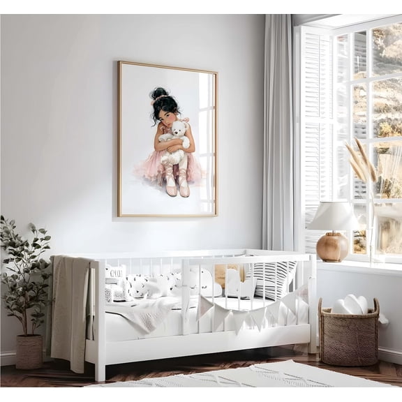 Ballerina Girl Nursery Wall Art , Polynesian Ballerina With Teddy, Pink Ballet Room Decor, Girl Nursery Wall Art, Wall Art Home Decor #929, Unframed Poster Size 8x12