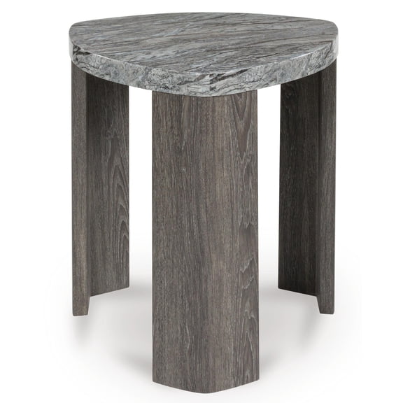 Signature Design by Ashley Surmour Triangle End Table with Faux Marble Top, Weathered Gray