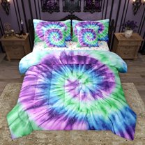 Homewish Watercolor Tie Dye 7-Piece Twin Bedding Sets,Modern Asethetic Artistic Bedding Comforter Set,Green Purple Blue Sheet Sets For Men Women,Breathable Home Decor Reversible