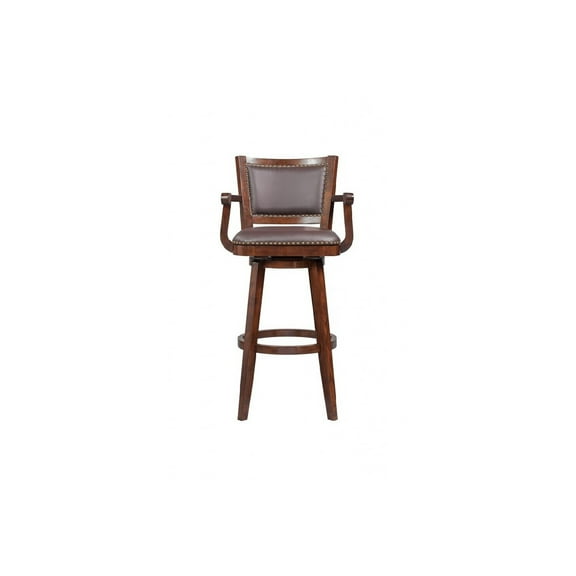 Barstool Upholstered Nailhead Trim Swivel Seat Dark Brown Wood Arms
