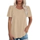 thumbnail image 2 of Ropa para mujer,Camiseta de color liso para mujer, cuello redondo, manga corta, mezcla de algodón suave, transpirable, informal, para uso diario, sopatenor, 2 of 8