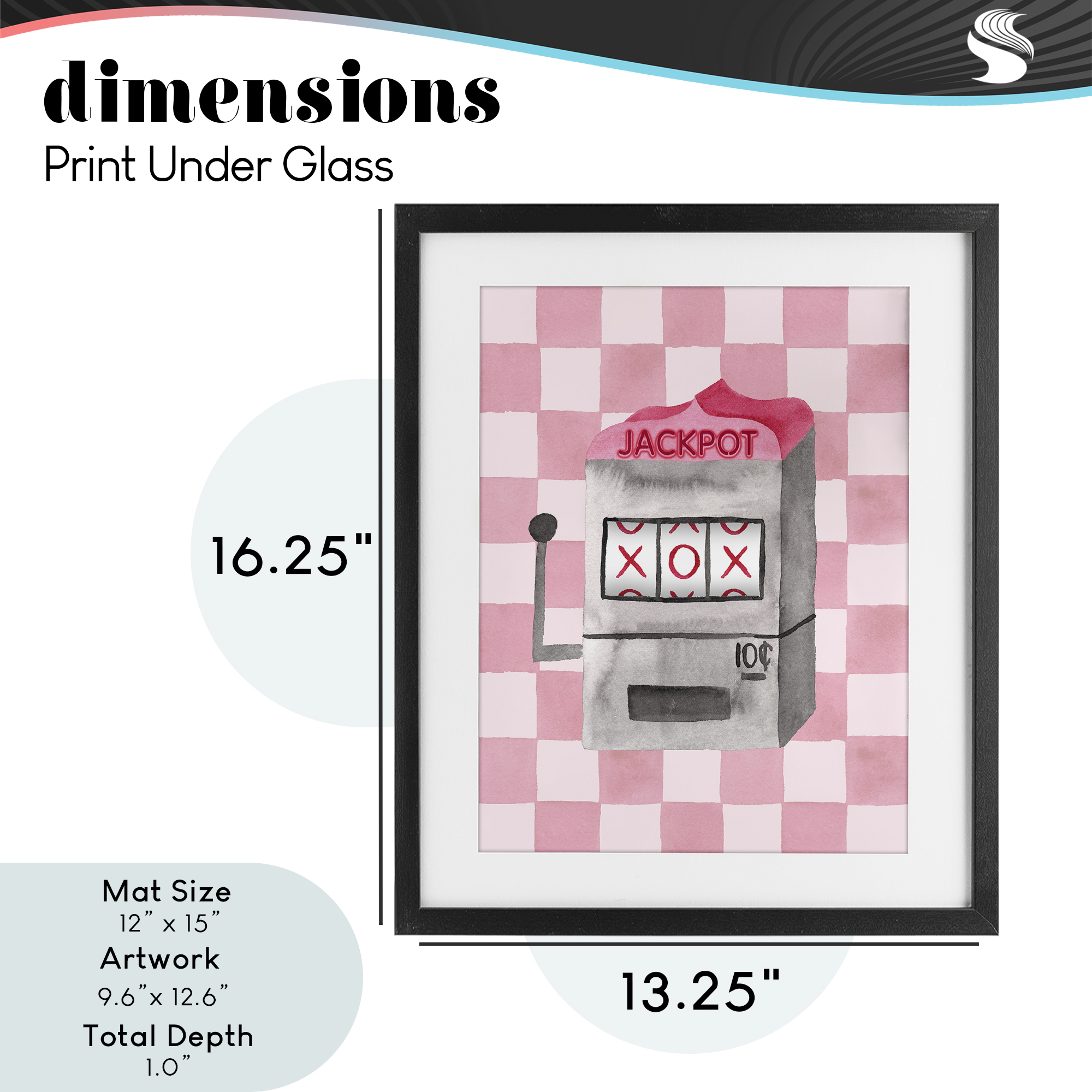 Jackpot Slot Machine Black Framed Print Under Glass, design by Nina Jacobs