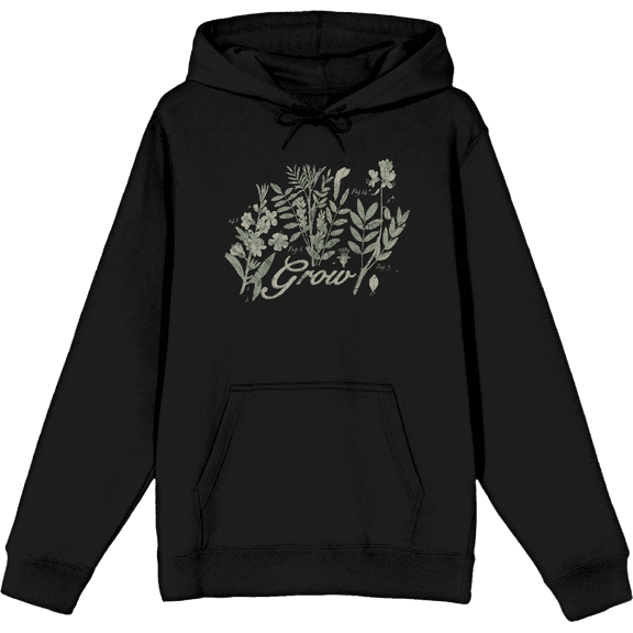 Grow Inspirational Vintage Botanicals Adult Black Long Sleeve Hoodie-Small