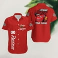 thumbnail image 2 of Disney Cars Lightning McQueen Hawaiian Shirt, Custom Name Pixar Summer Button Up Shirt, Personalized Vacation Shirt, 2 of 6