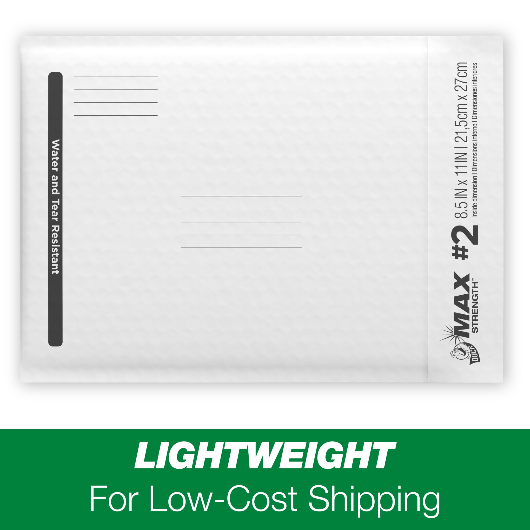 (3 pack) Duck Max Strength Self-Sealing Poly Bubble Mailer #2, 8.5" x 11", Solid White