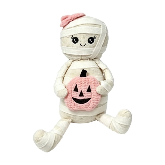 Halloween Mummy Doll Stuffed Figure Pumpkin Decor Soft Fabric Ornament Spooky Fall Decoration Home Front Door Sofa Shelf Tabletop Tiered Tray Holiday Party Display Seasonal Accent