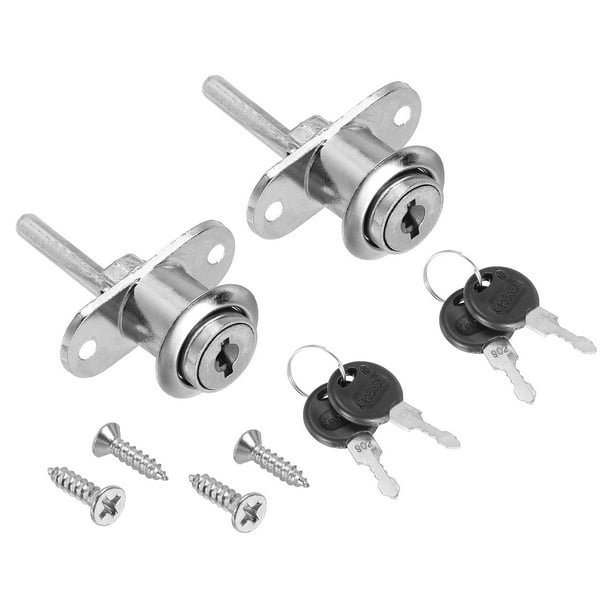 Cerraduras de cajón Uxcell de 16 mm, 2 paquetes de aleación de zinc niquelada con llave diferente, cerradura de cajón de escritorio, tono plateado