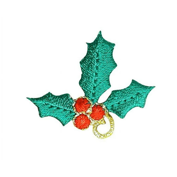 Christmas - Holly with Red Berries - Iron On Embroidered Applique Patch