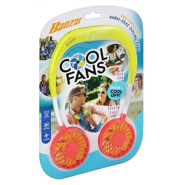 Banzai Wearable Red 3Speed Neck Fan, Rechargeable USB, Ages 14 & Up