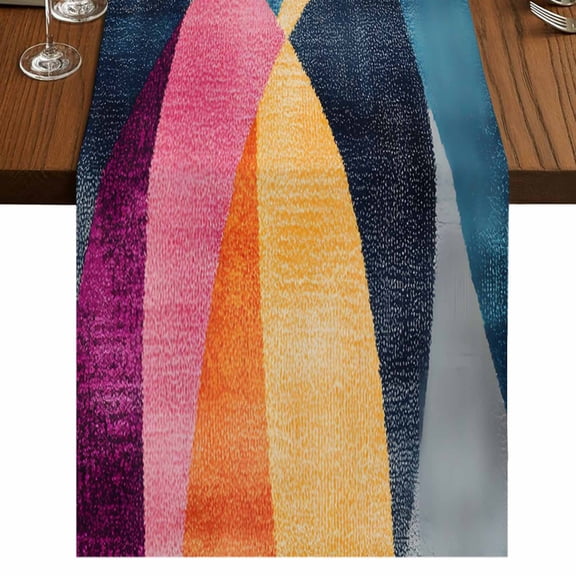 Colorful Abstract 60 Inch Table Runner, Modern Geometric Vintage Farmhouse Dresser Scarf Cotton & Linen Tablerunner for Dining/Kitchen Island/Holiday Party Décor 13" x 60"