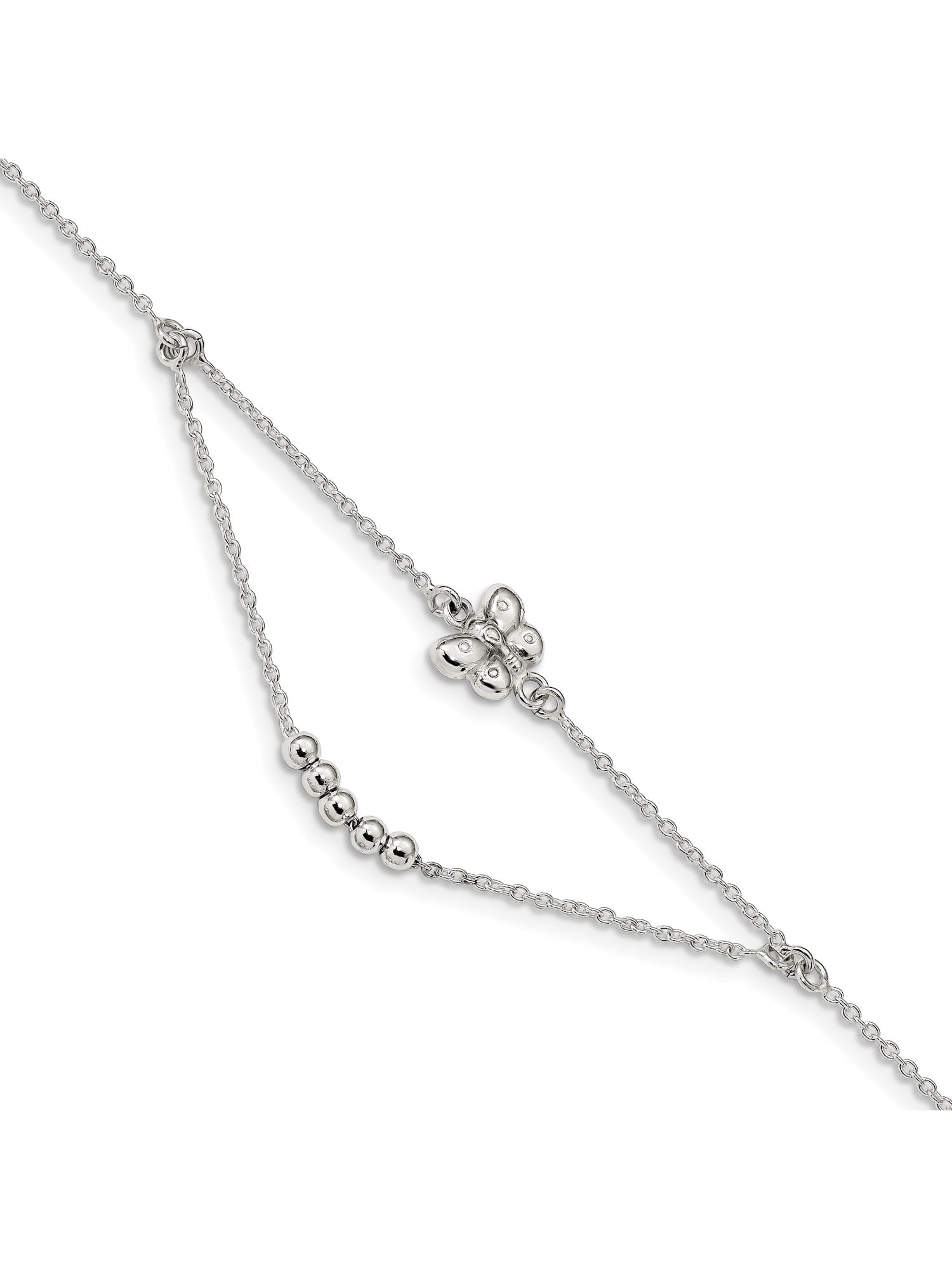 Bonyak Jewelry Sterling Silver Polished 9in w//1in ext Butterfly Anklet