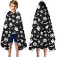 thumbnail image 3 of Black Halloween Ghost Pumpkin Pattern Hooded Bath Towel，50"x30" for Ages 3 To 12 Kids, Quick Dry Lightweight Soft Microfiber Hood Beach Towel Cover Up for Kids, 3 of 7