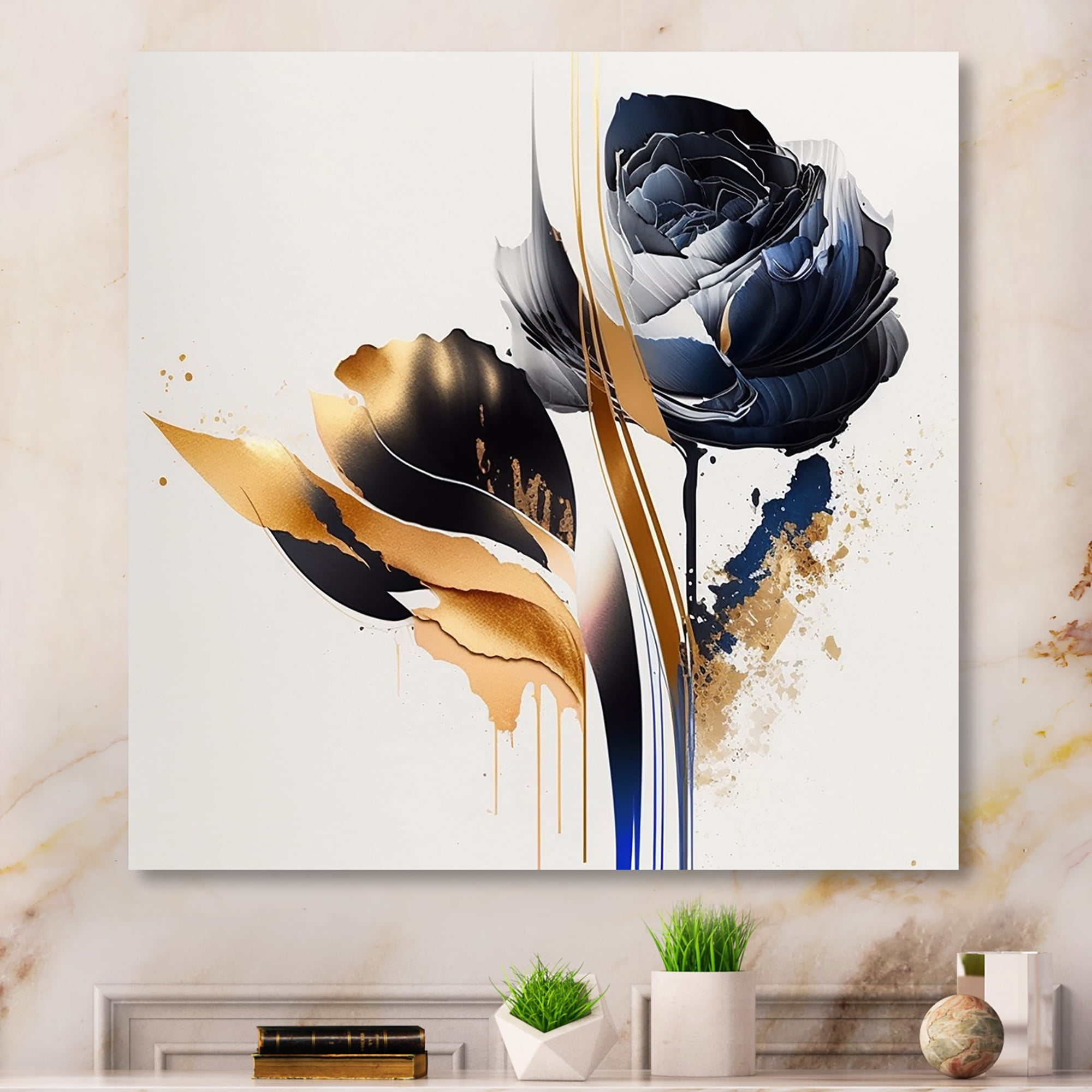 Designart Roses Flow Flower On Abstract Fusion III Canvas Wall Art