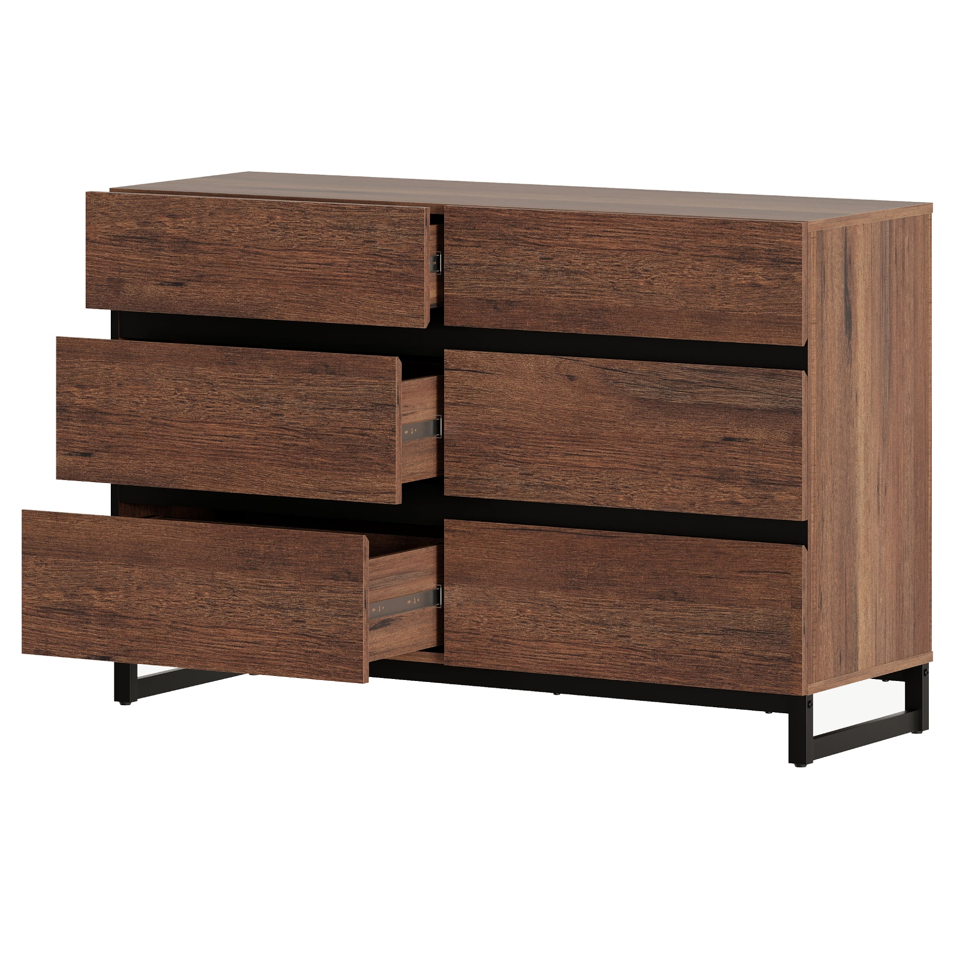 1 PCS Dresser For Bedroom, Closet Organizers And Storage With 6 Drawers, Chest Of Drawers With Metal Base, Modern Wood Dresser,Brown