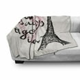 thumbnail image 2 of Eiffel Tower Soft Flannel Fleece Throw Blanket, Lettering in Heart Modern Europe Dream Tour Sketch Illustration, Cozy Plush for Indoor and Outdoor Use, 70" x 90", Cream Pink Black, by Ambesonne, 2 of 5