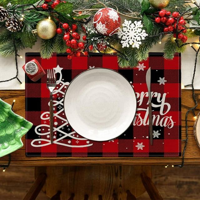 Christmas Placemat Linen Tablecloth Thermal Mat Kitchen Table Mat Small Dining Table Set for 4 round Chargers 4 Doilies for Tables Teal Dining Table Food Mat Table Runners 36 Inches with Place Mats