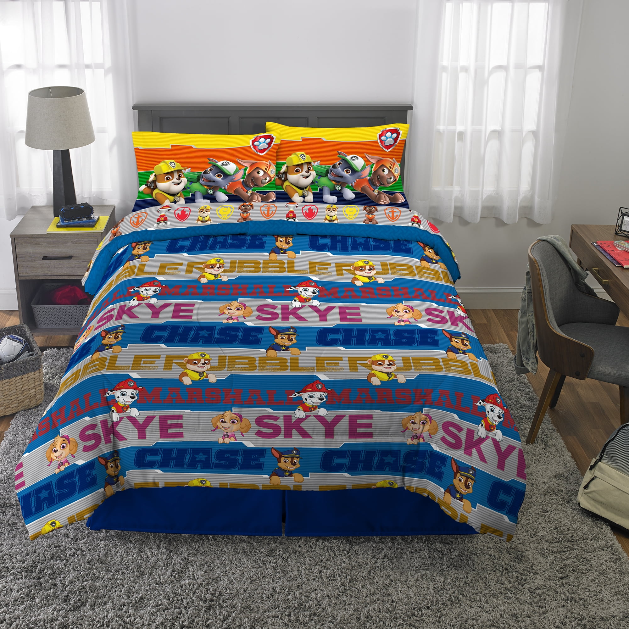 PAW Patrol Kids Twin Bed in a Bag, Comforter and Sheets, Blue and Gray, Nickelodeon