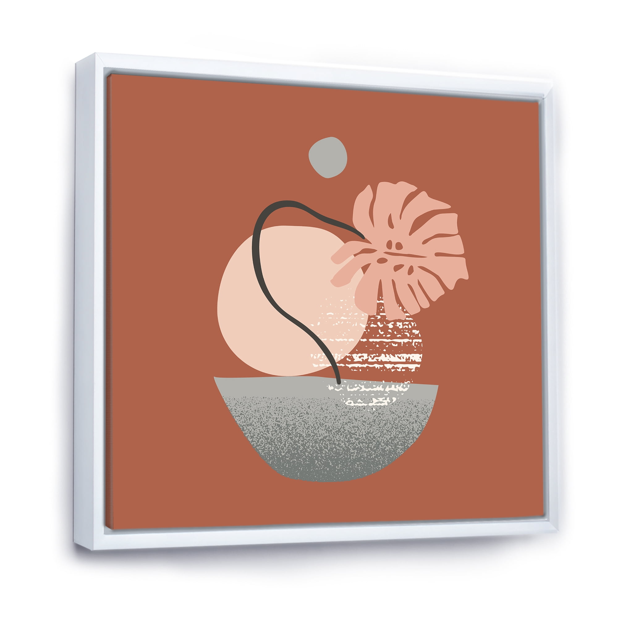 Designart 'Abstract Geometry Shapes and Tropical Palm Leaf IV' Modern Framed Canvas Wall Art Print