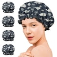 thumbnail image 7 of Shower Caps,Gray Dinosaurs Exotic Leaves Waterproof Shower Cap for Women 4 Pieces,Double Reusable Hair Cover for Shower PEVA Elastic Stretch Hem, 7 of 7