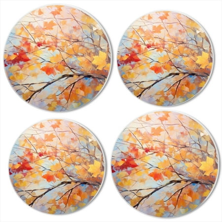 

BaHomeck Electric Stove Burner Covers Set of 4 Round Metal Gas Stove Burner Covers 8 Inch and 10 Inch Kitchen Decor Autumn Leaves With Colorful Fall Foliage On Tree Branches