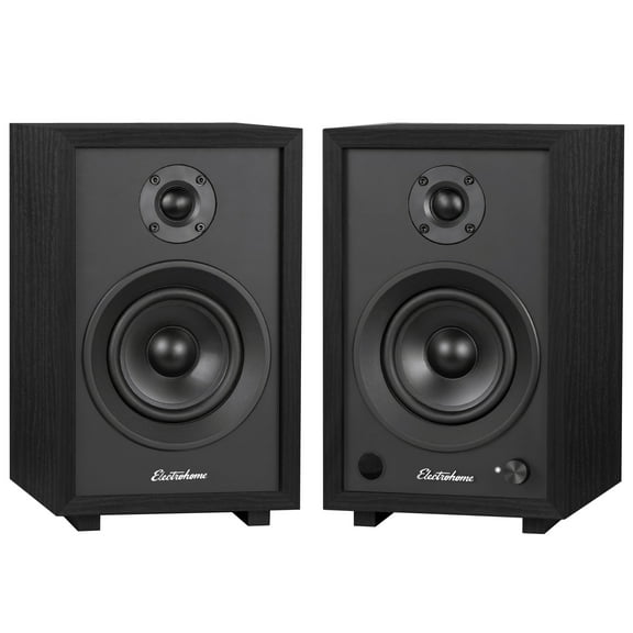 Electrohome McKinley 2.0 Stereo Powered Bookshelf Speakers with Built-in Amplifier and 4" Drivers for Turntable, TV, PC and Wireless Music Streaming featuring Bluetooth 5, RCA and Aux (EB30B)