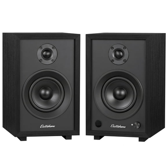 Electrohome McKinley 2.0 Stereo Powered Bookshelf Speakers with Built-in Amplifier and 4" Drivers for Turntable, TV, PC and Wireless Music Streaming featuring Bluetooth 5, RCA and Aux (EB30B)