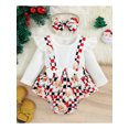 thumbnail image 2 of Arvbitana Baby Girls Christmas Romper Set Long Sleeve Crew Neck Knitted Tops Patchwork Santa Claus Candy Cane Print Bodysuit + Headband New Year Outfits 2Pcs 3-18M, 2 of 9