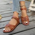 thumbnail image 6 of Brown Ladies Open Toe Flat Sandals Women'S Round Toe Cross Strap Adjustable Casual Comfortable Plus Size Summer Beach, 6 of 8