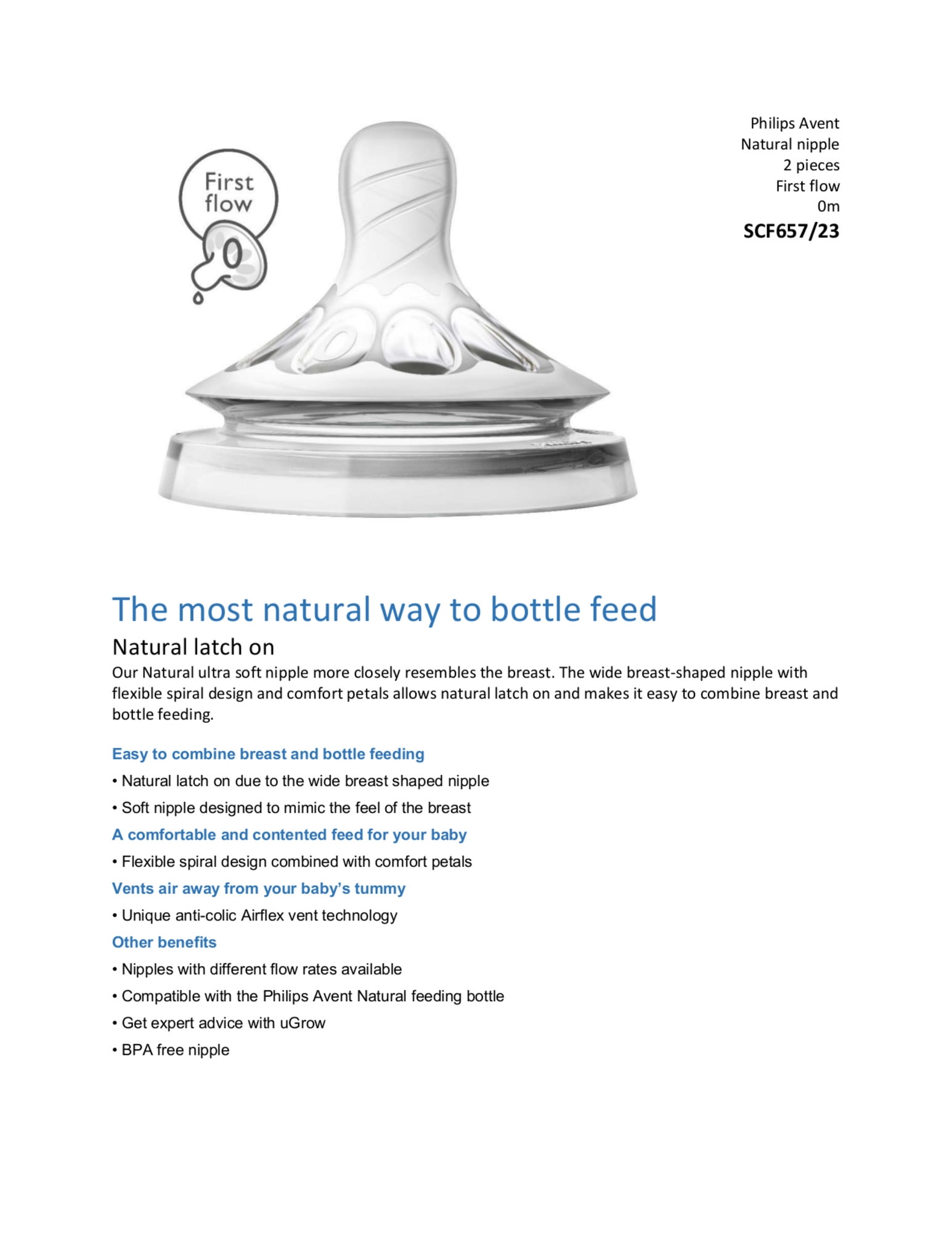 NEW Philips Avent Natural Baby Newborn Flow Bottle Nipples 0m+/2